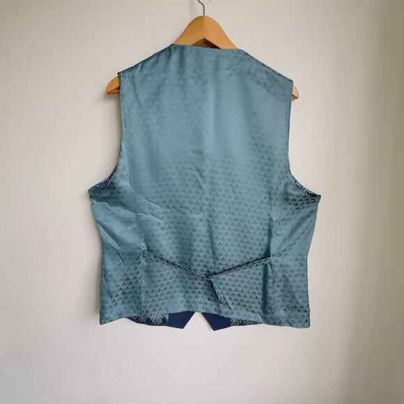 Ted Baker Men’s Wool Vest Navy Waistcoat with Patterned Lining V‑Neck Button 44R - Picture 5 of 9